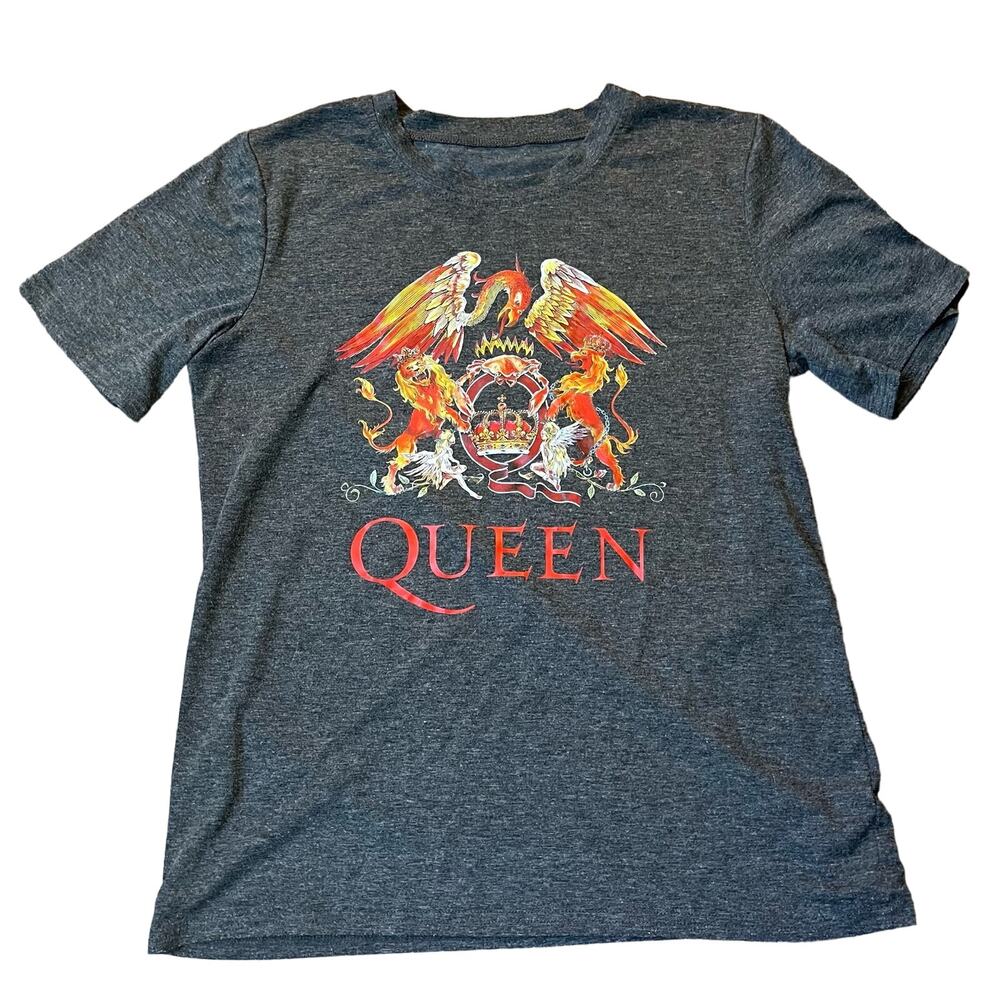 Queen Rock Band Women's LG Classic Lion Crest Logo Grey Graphic T-shirt